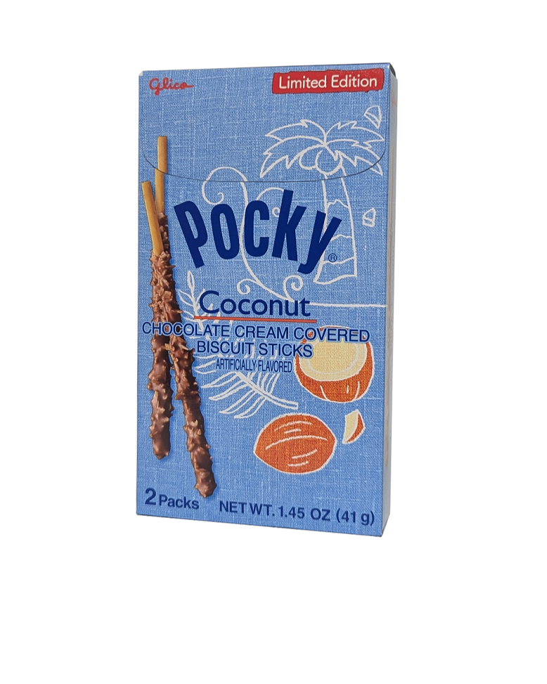 Box of Pocky Coconut flavor on a white background