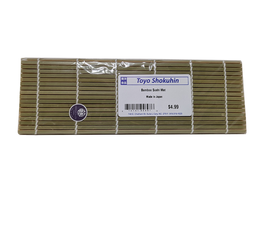 Packaged bamboo sushi mat with Toyo Shokuhin label on a white background
