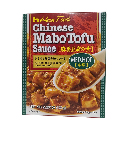 Box of House Foods Chinese Mabo Tofu Sauce with a picture of tofu dish on a white background