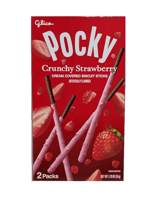 Box of Pocky Crunchy Strawberry flavor on a white background